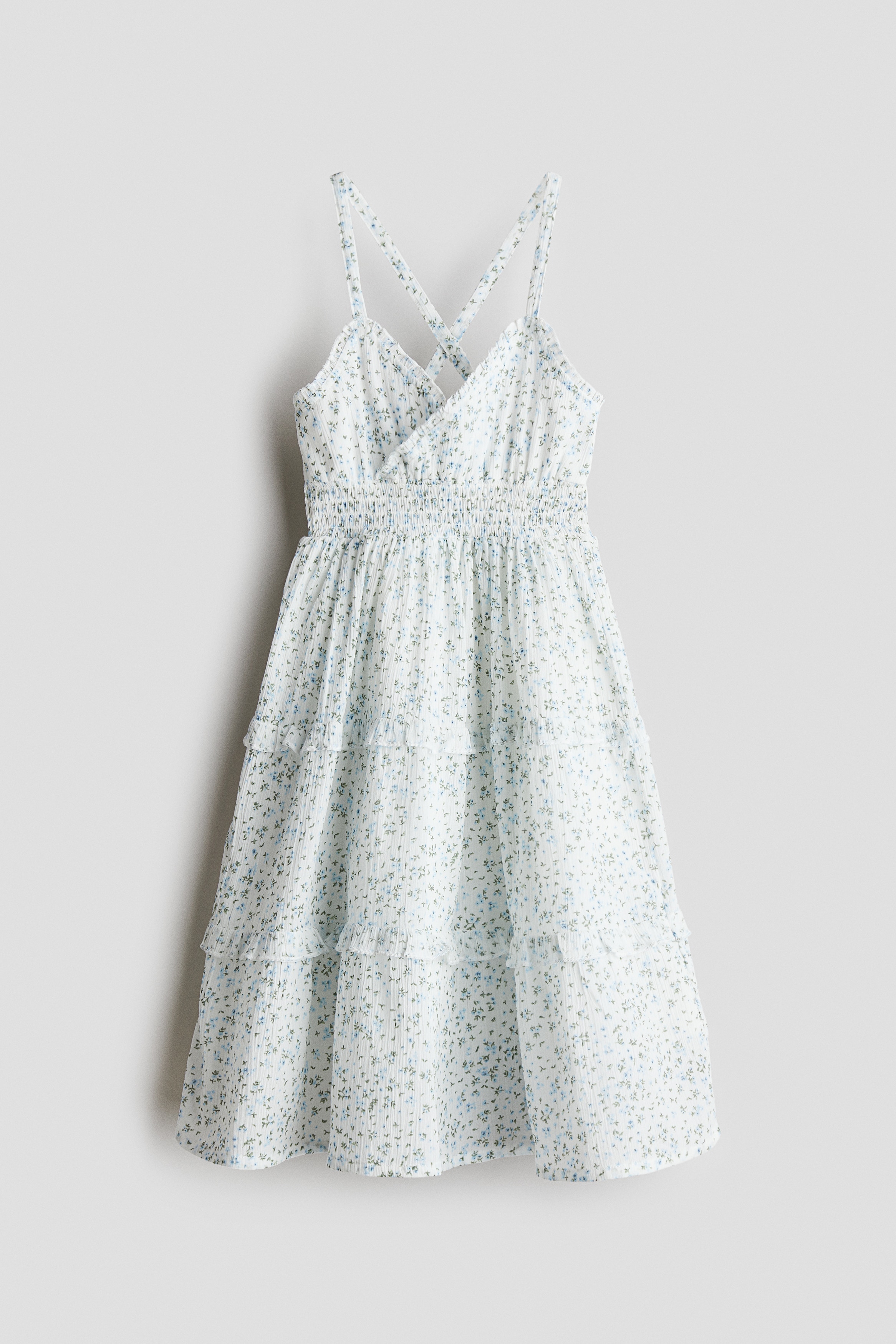 Vaffelsydd kjole med volangkant - Hvit/Blomstret/Lys rosa/Hvit/Lys blå