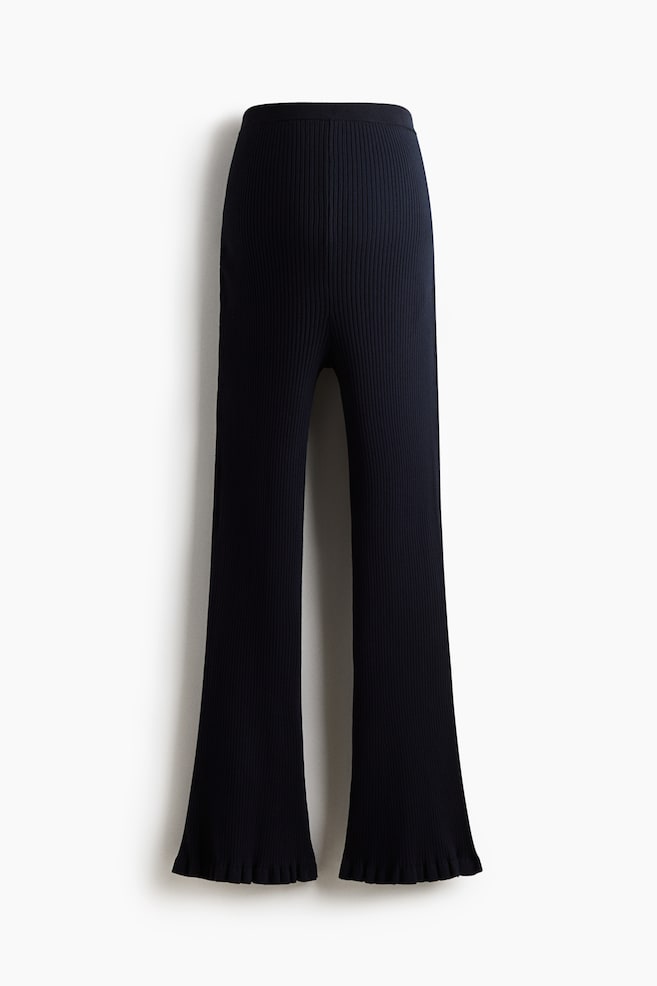 MAMA Flared Rib-Knit Pants - Navy blue - 1