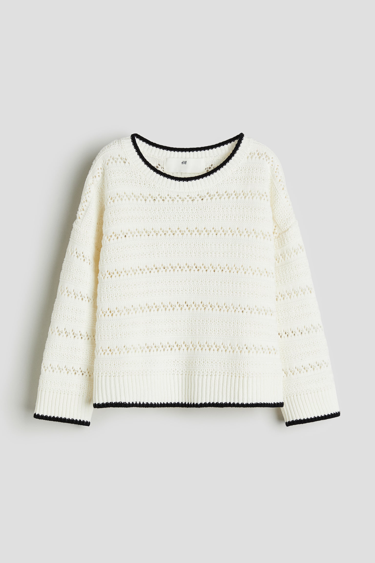 Hole Knit Cotton Sweater - White/Black/Powder pink - 1