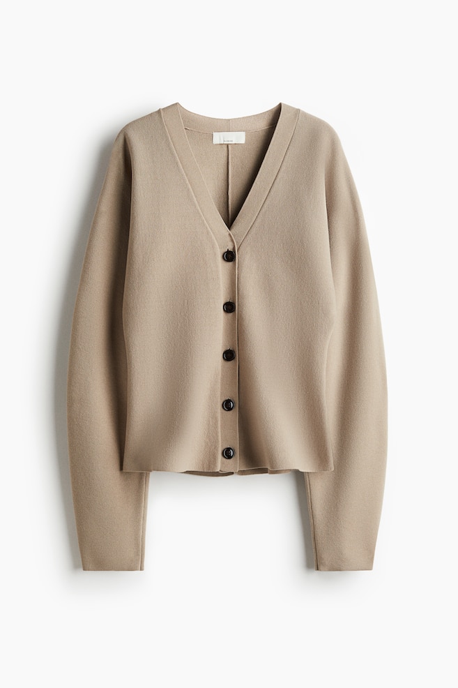 Silk-blend peplum cardigan - Beige/Black - 1