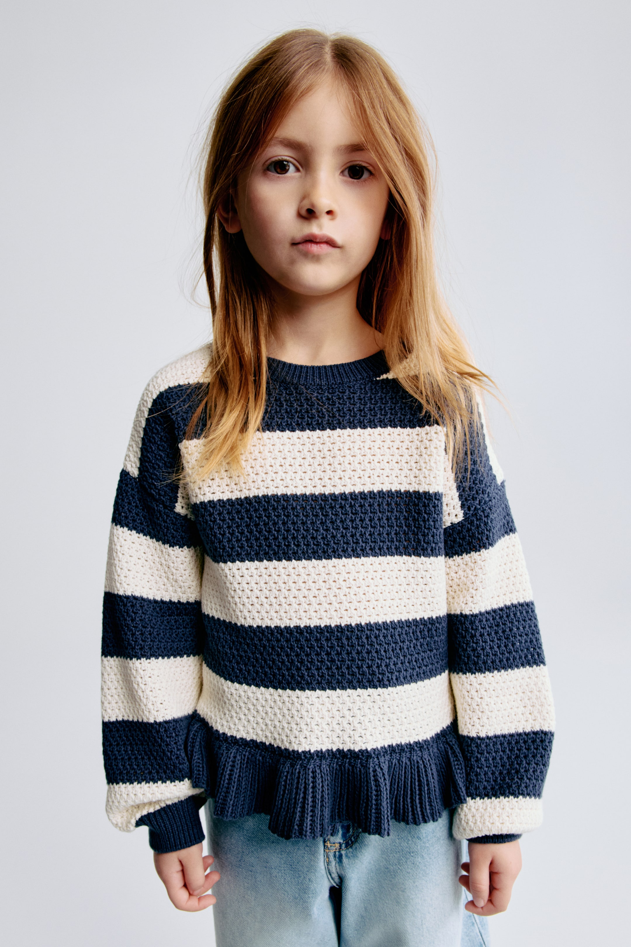 Agrandir l'image: Pull en maille de coton ajourée - Bleu marine/crème - ENFANT | H&M BE 1