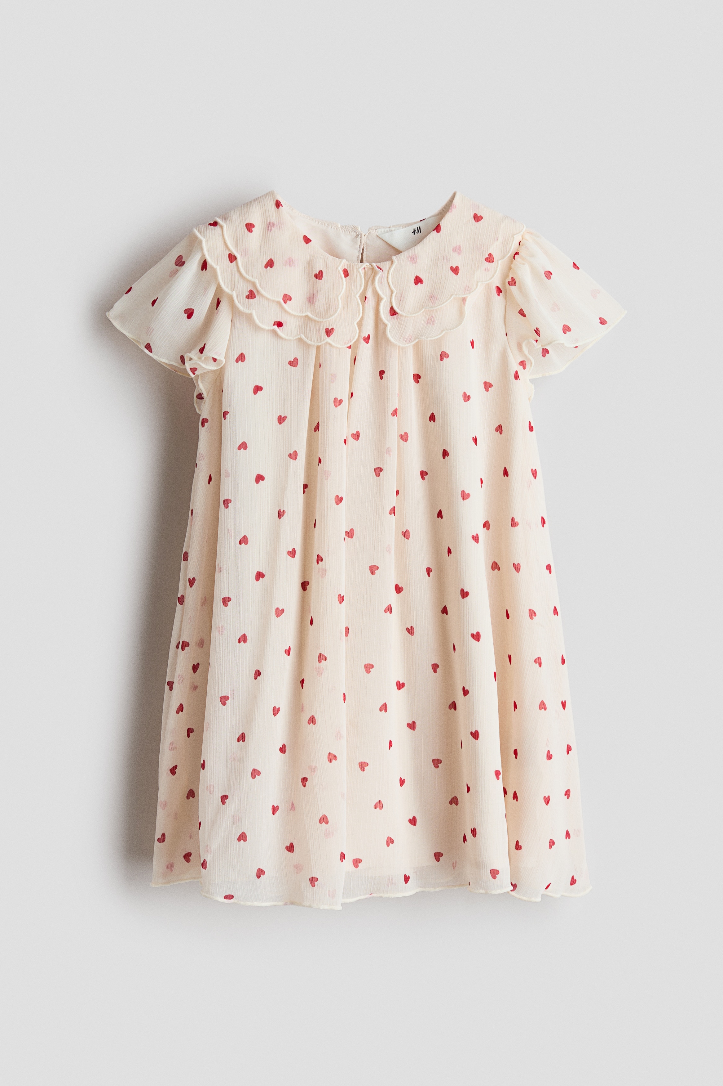雪紡洋裝 - 淺米色/愛心/白色/波卡圓點