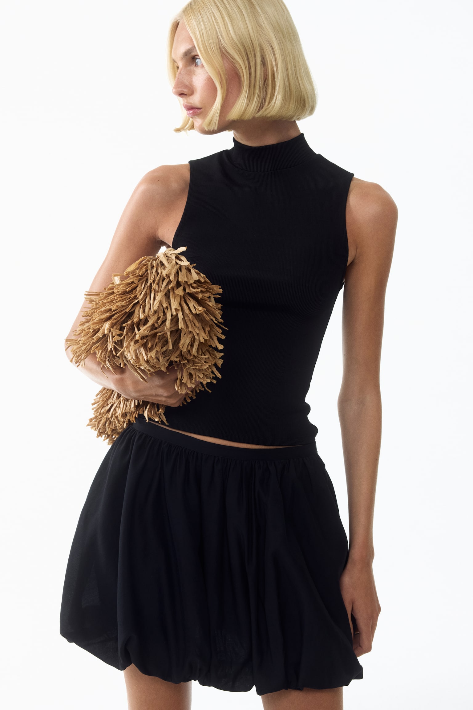 Viscose turtleneck top - Black/White - 1