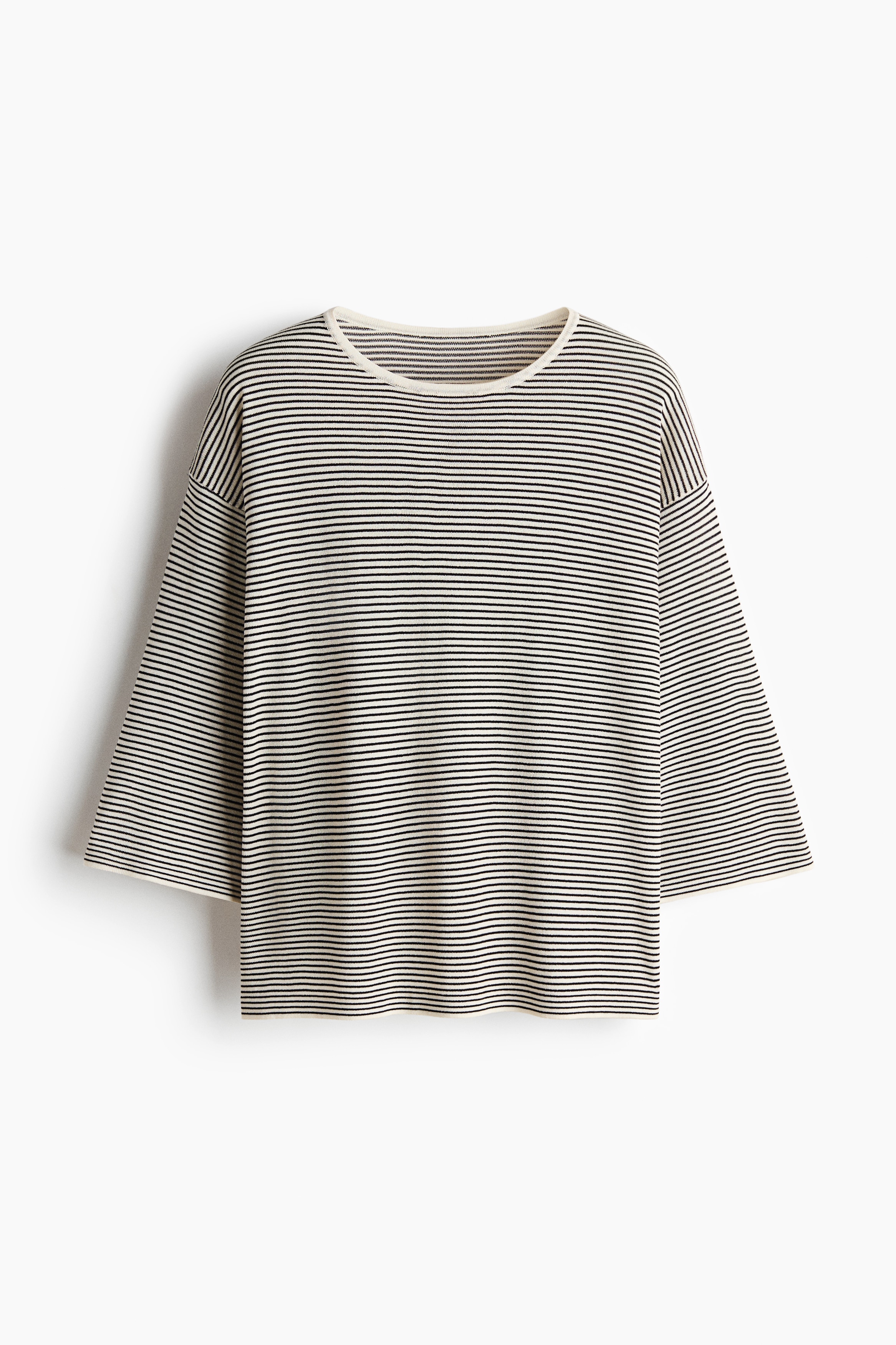 Loose-Fit Sweater - Cream/black striped/Light blue