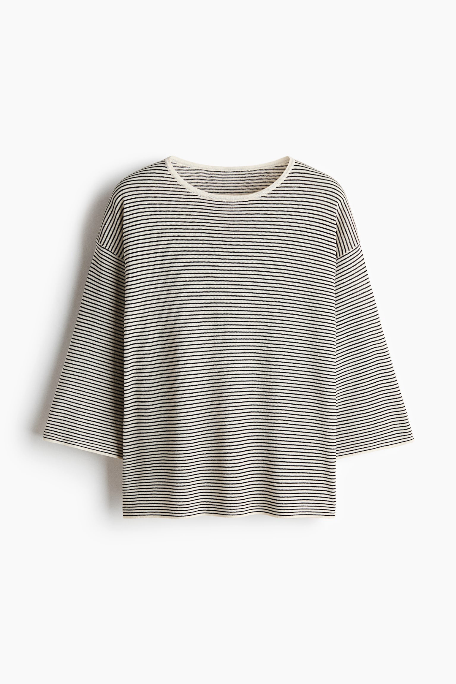 Camisola de corte solto - Creme/Riscas pretas/Creme/Azul claro - 1