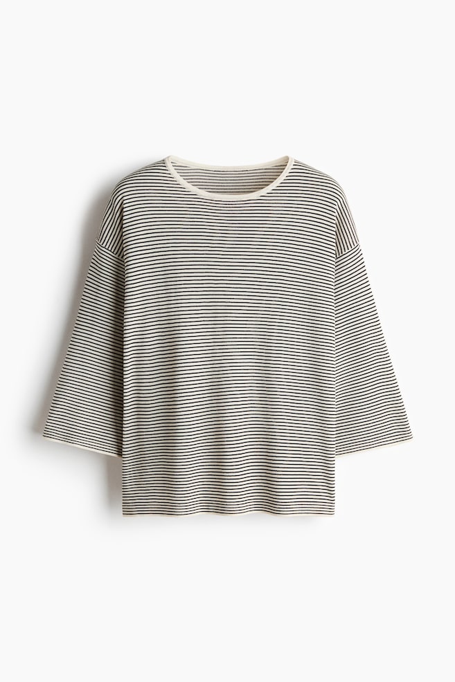 Loose-Fit Sweater - Cream/black striped/Cream/Light blue - 1