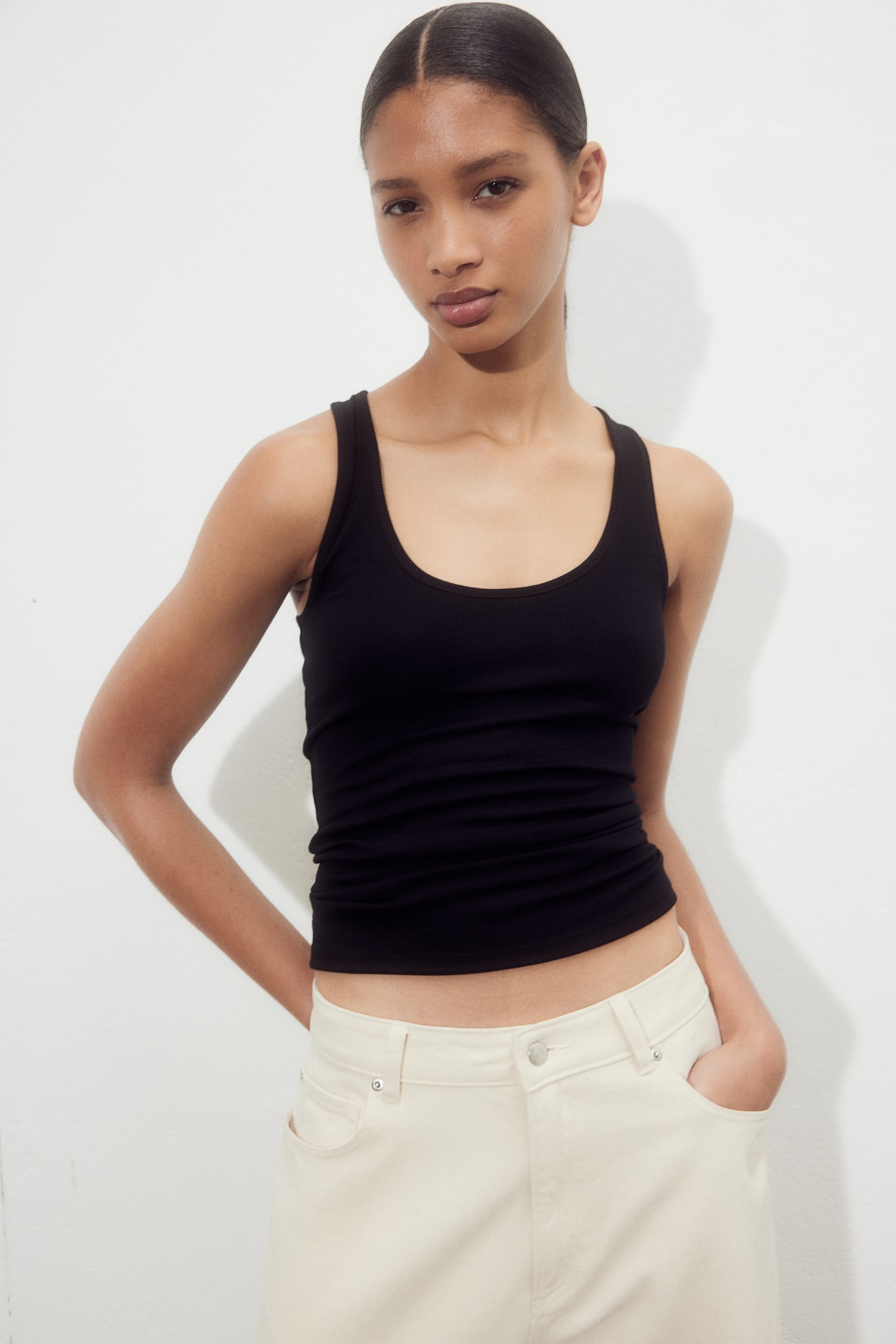 Ribbed vest top - Black/Grey marl/White - 4