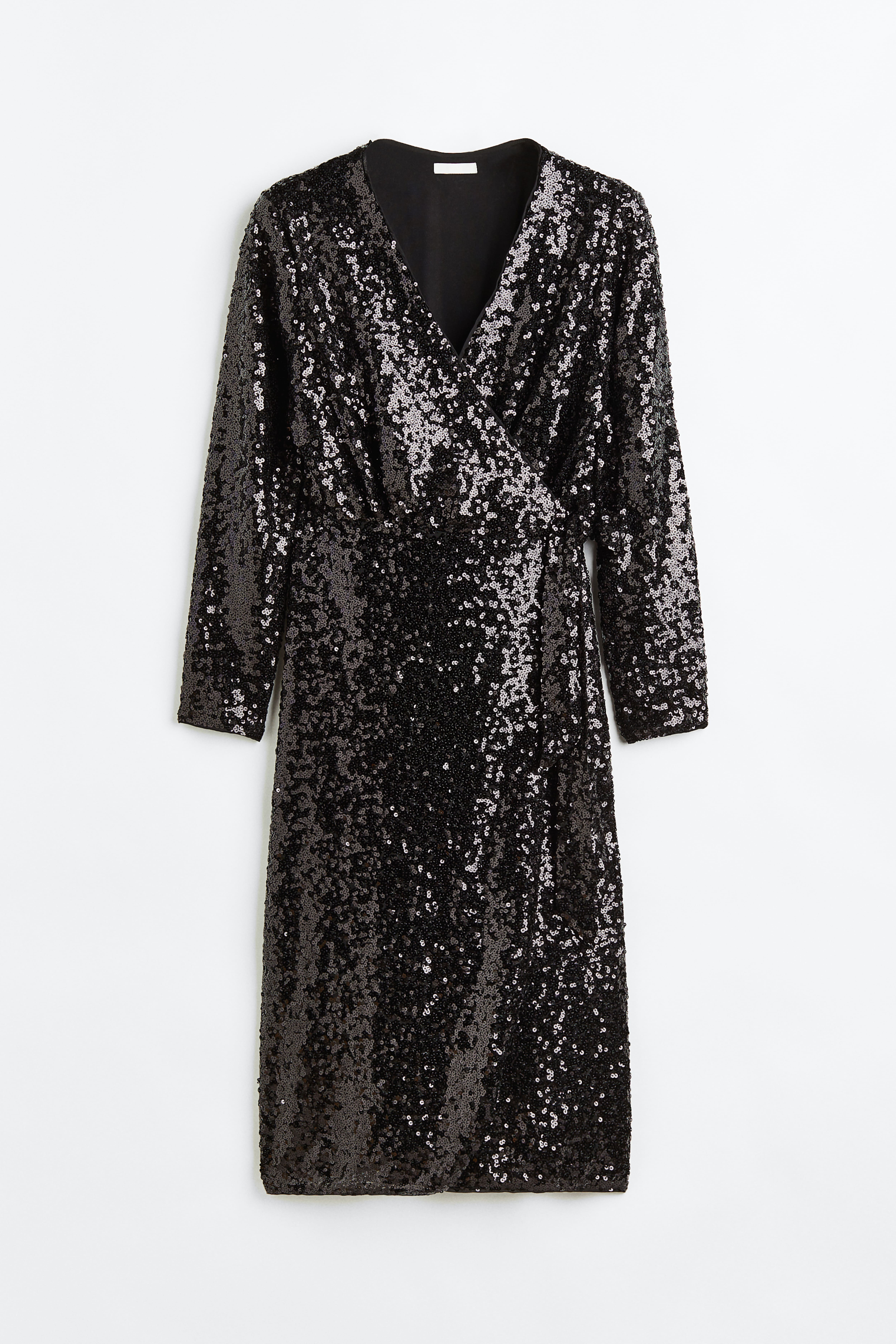 H M Sequined Wrap Dress Black sequins Ladies H M CA