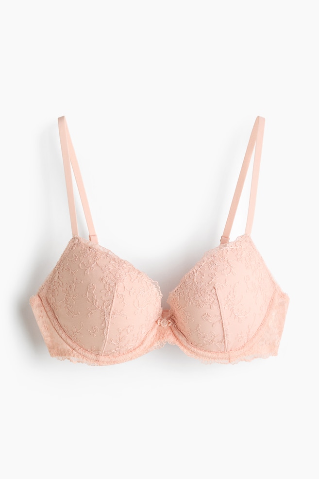Embroidered Push-Up Bra - Powder pink/Dark brown/White - 1