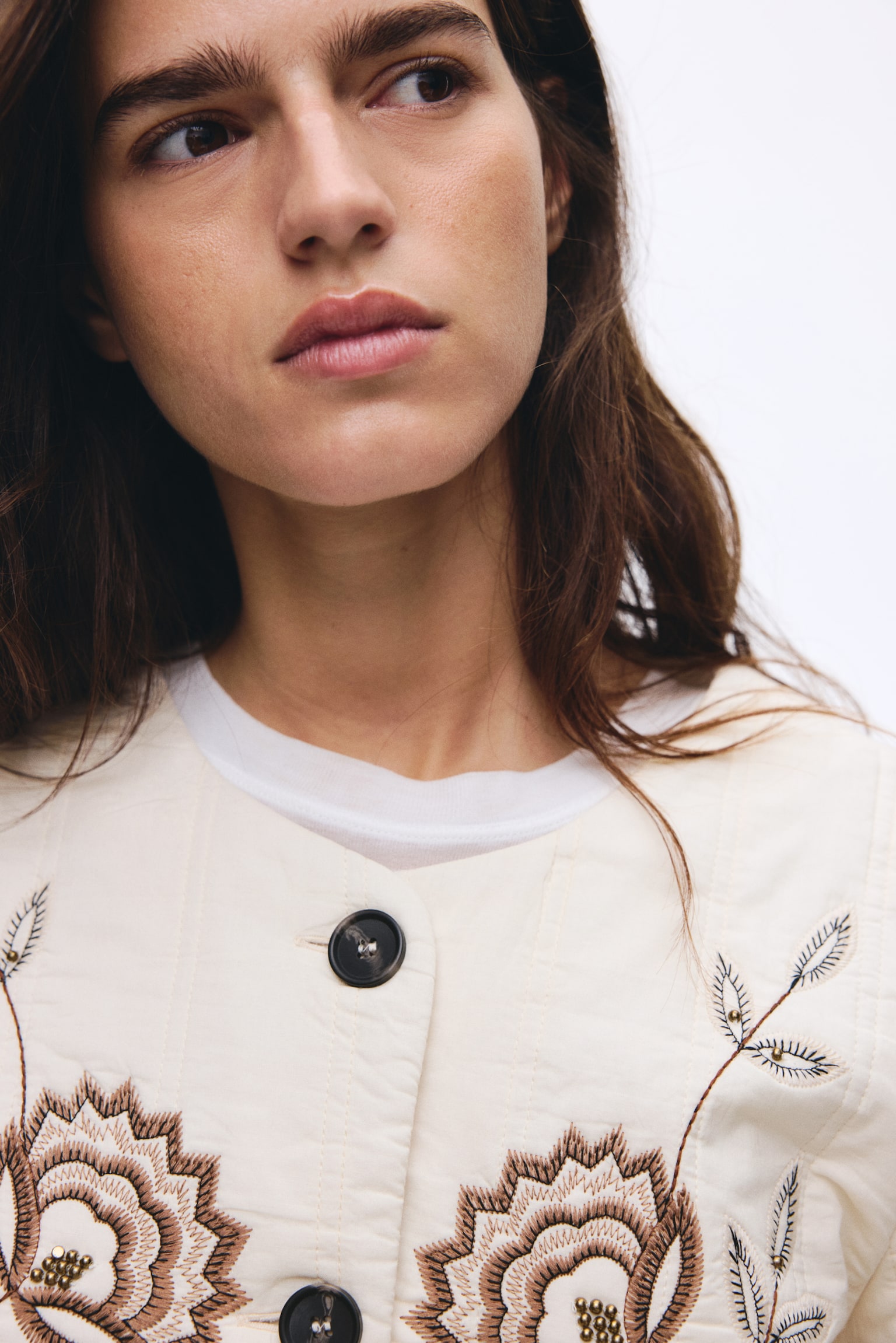 Quilted jacket - Világosbézs/virágos - 5