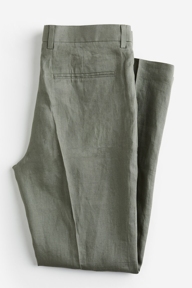 Slim Fit Linen Suit Pants - Gray-green/Light beige/Dark beige/Light gray/Light blue/Navy blue - 3