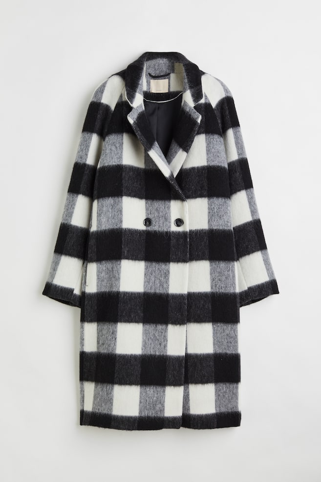 Double-breasted wool-blend coat - Black/Checked/Light beige - 1