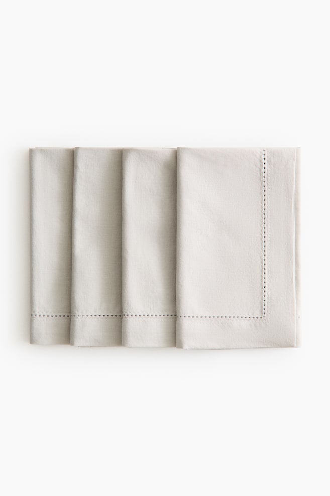 4-Pack Cotton Napkins - Light beige/White/Dusty blue - 1