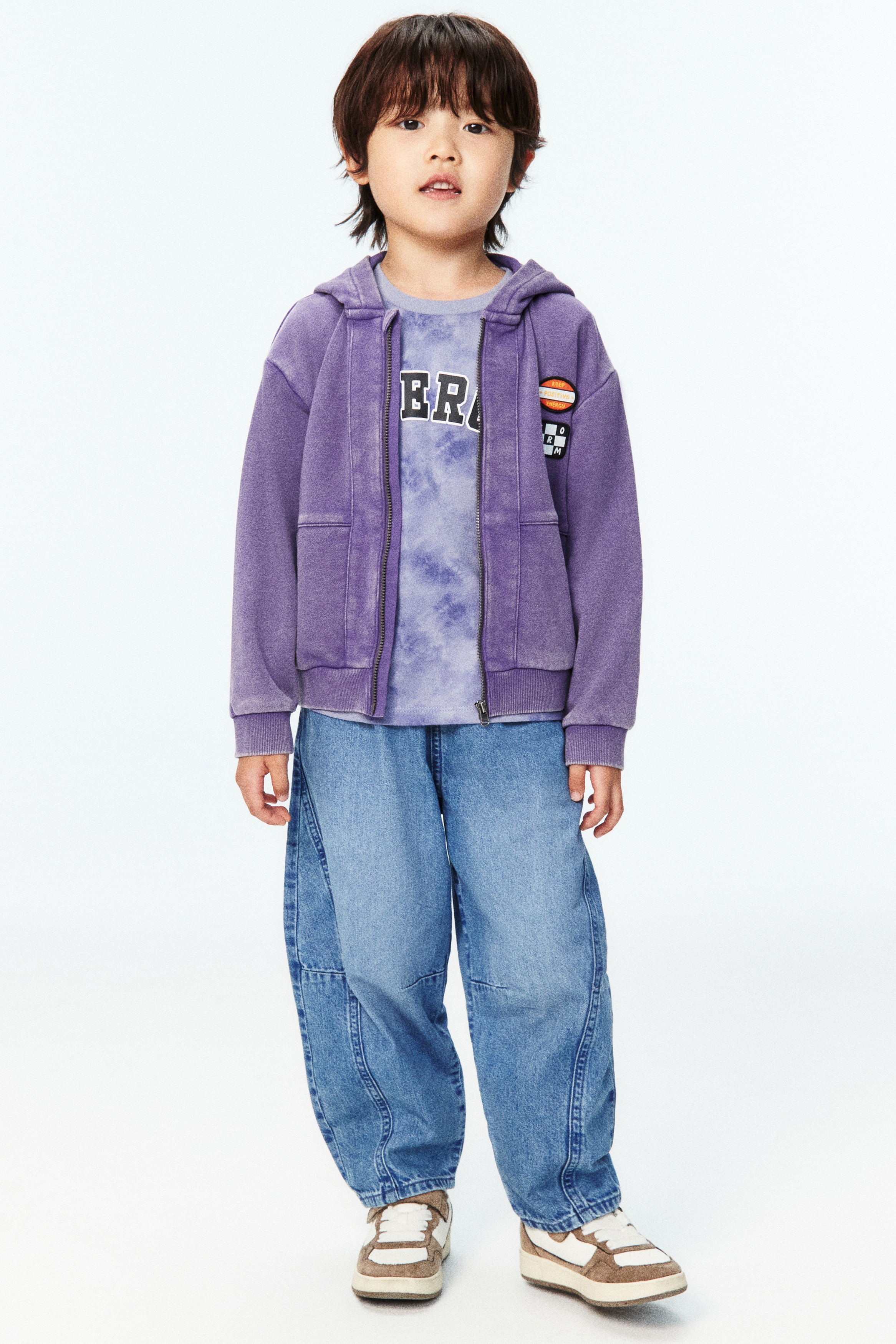 Áo hoodie kéo khoá có miếng đính trang trí - Màu tím đốm