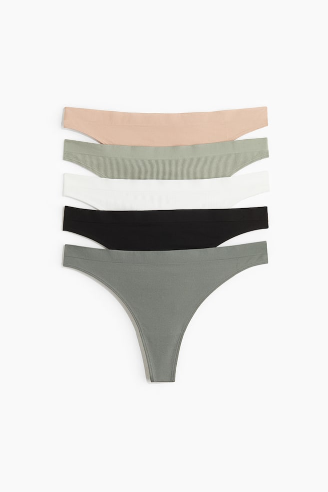 5-Pack Seamless Thong Briefs - Khaki green/beige/white/Light pink/burgundy/Light pink/white - 1