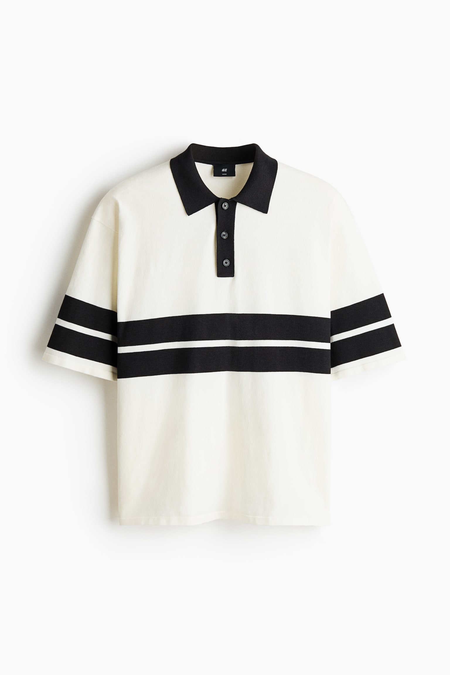 Loose Fit Knitted polo shirt - White/Black/Dark mole/Black - 2
