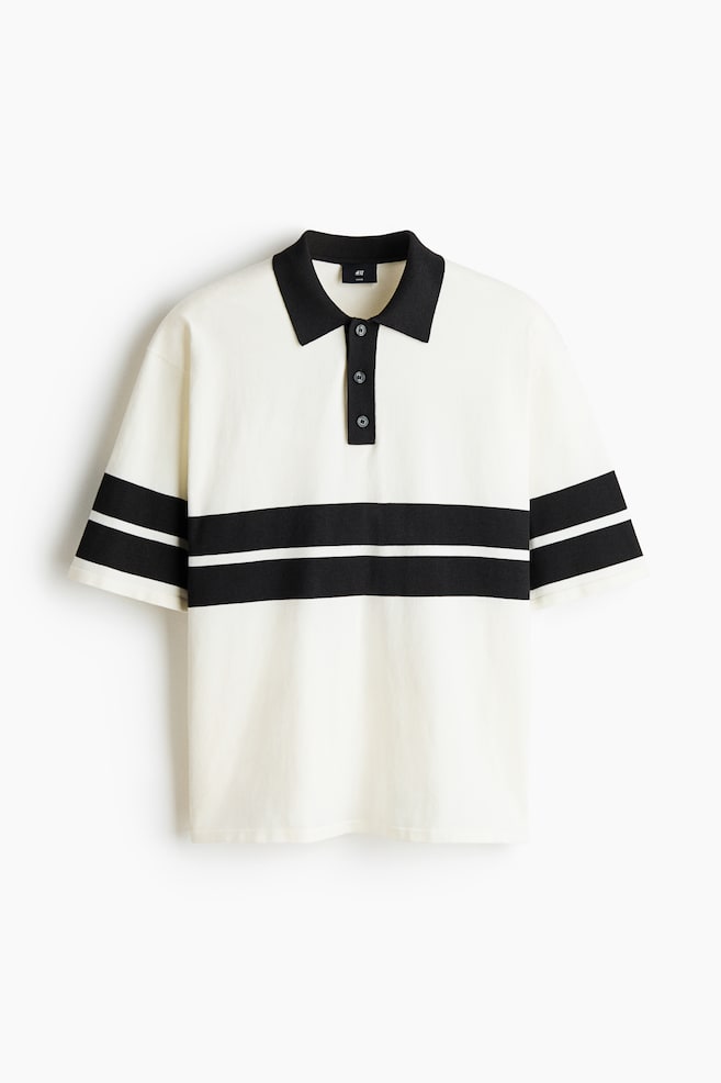 Loose Fit Knitted polo shirt - White/Black/Dark mole/Black - 1