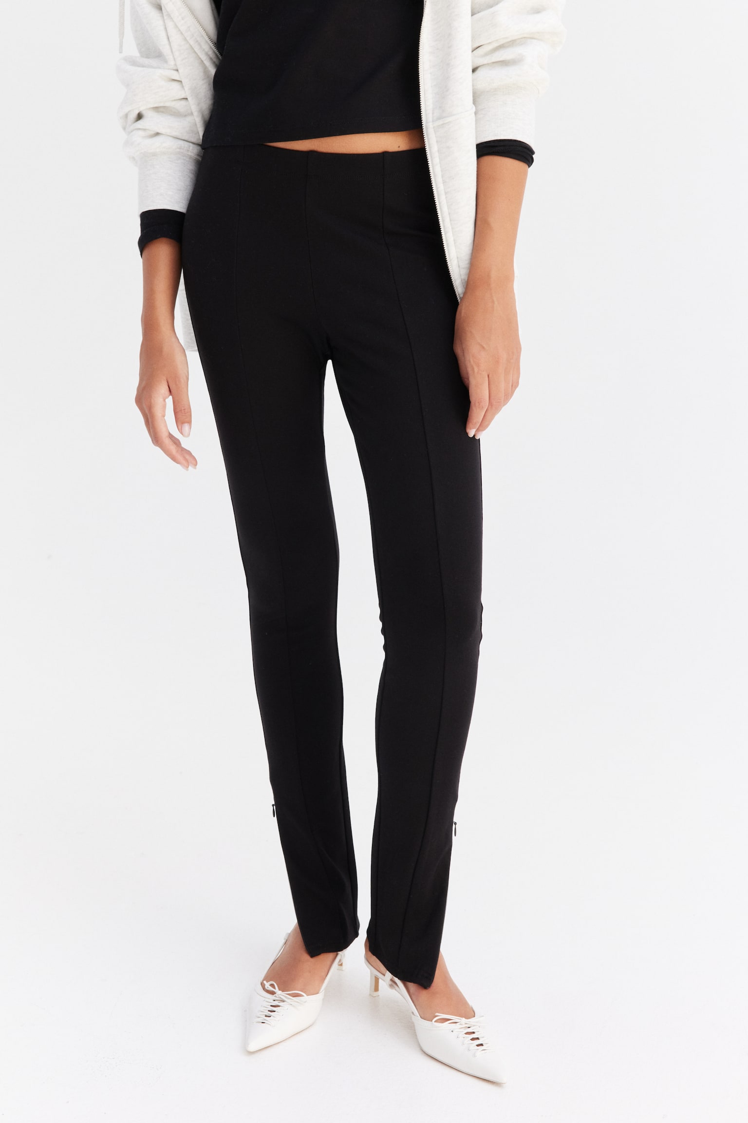 Zip Hem Heavy Jersey Leggings - Black - 5