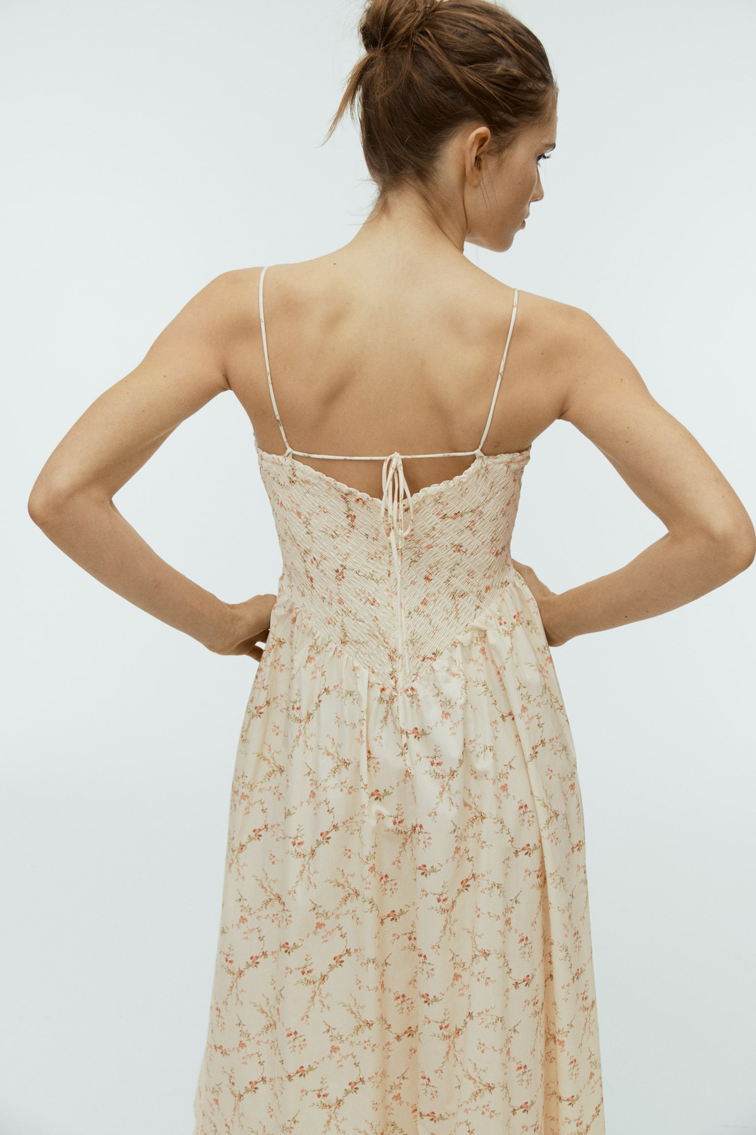 Váy cotton xếp nếp - Màu be nhạt/Hoa - 3