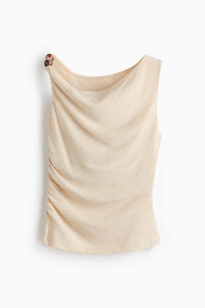 Beaded-Detail Draped Top - Light beige/Dark brown/Olive green - 1