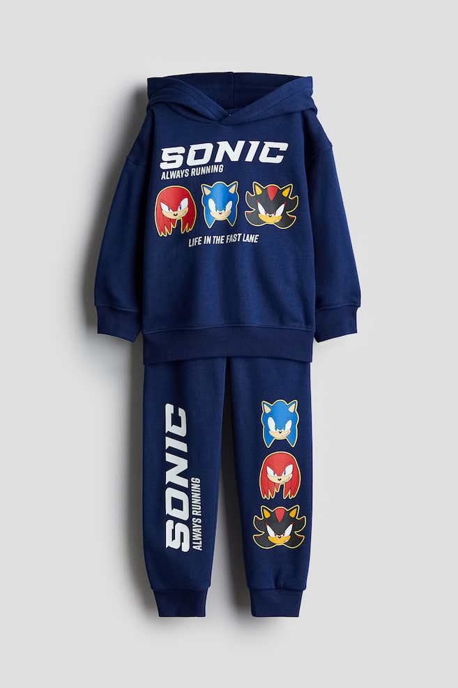 2-piece Printed Sweatshirt Set - Navy blue/Sonic the Hedgehog - 1