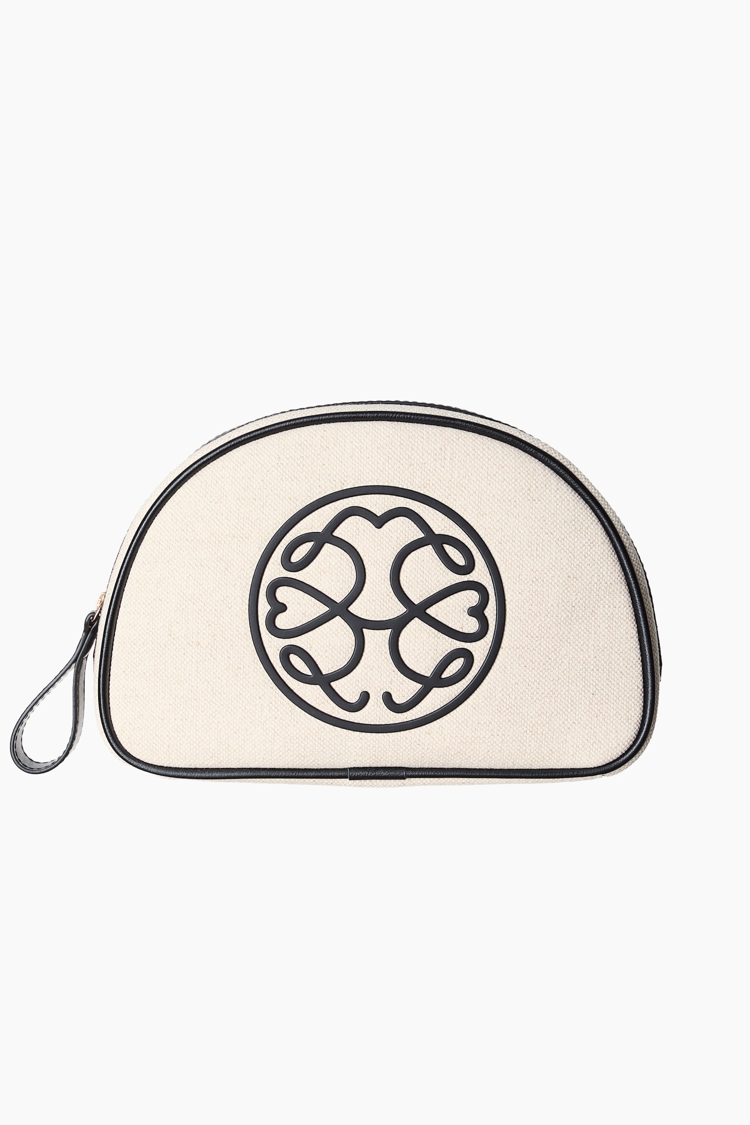 Linen-Blend Makeup Bag - Light beige/black