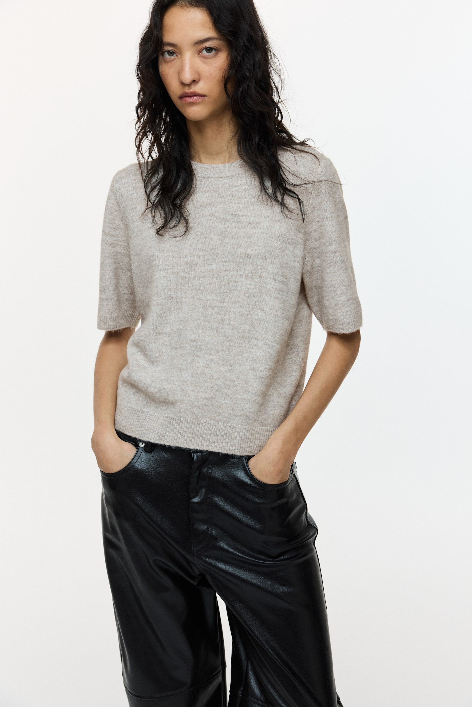 Fine-knit T-shirt - Light mole marl/Light yellow/Beige marl/Dark grey marl - 5