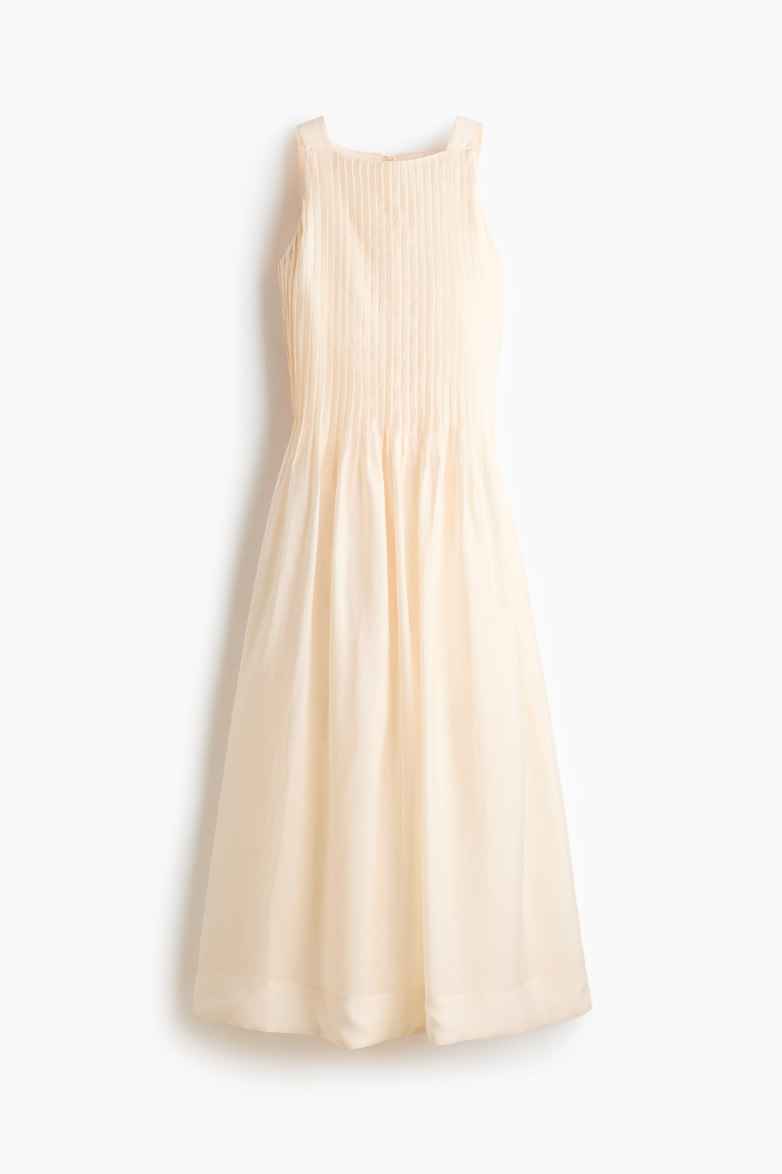 Pintucked flared-skirt dress - Light beige - 1