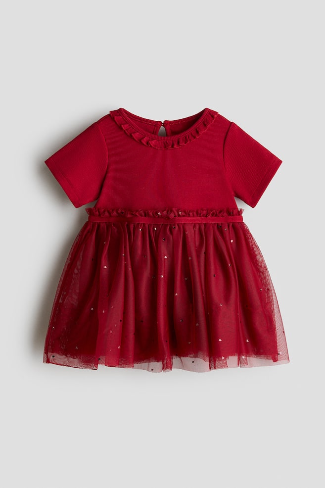 Tulle-skirt dress - Red/Hearts - 1
