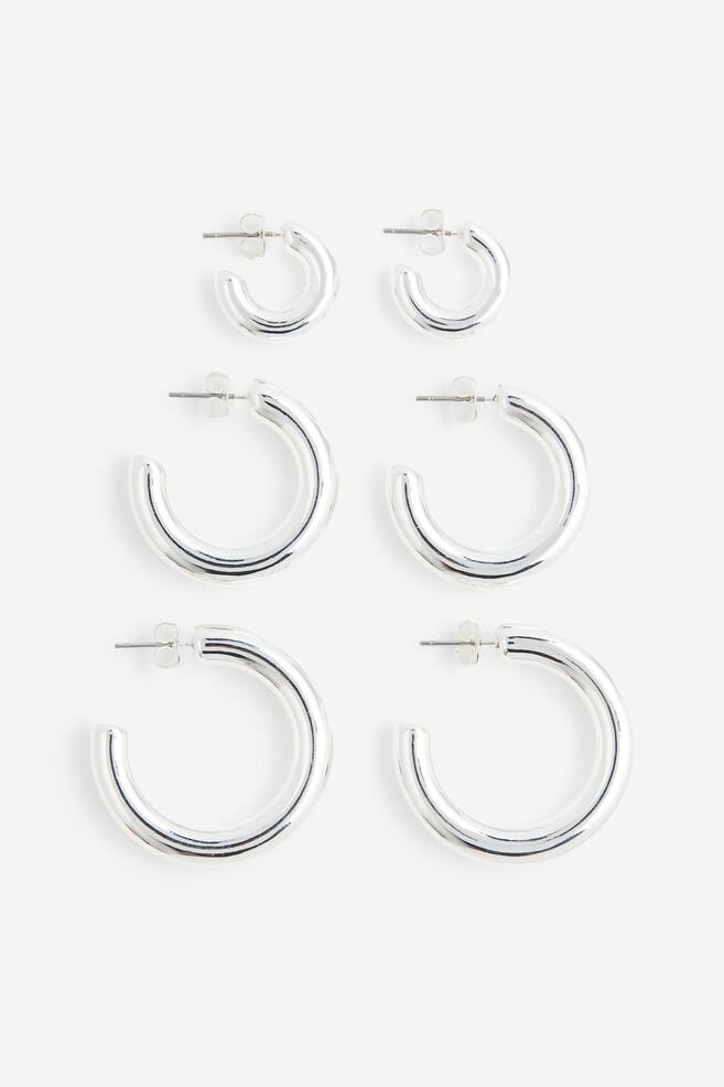3 pairs hoop earrings - Silver-coloured - 1