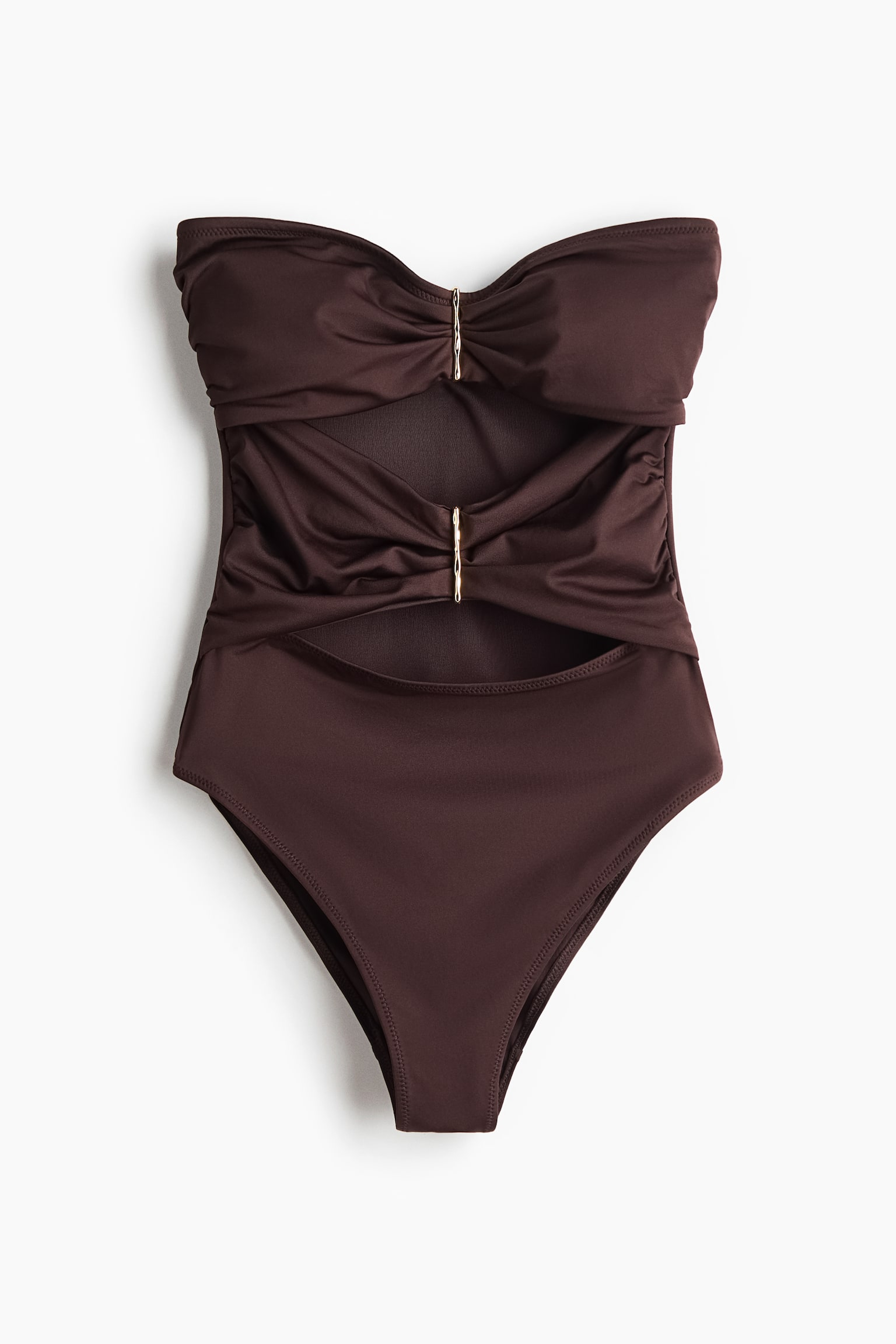 Padded-cup bandeau swimsuit - Dark brown - 2