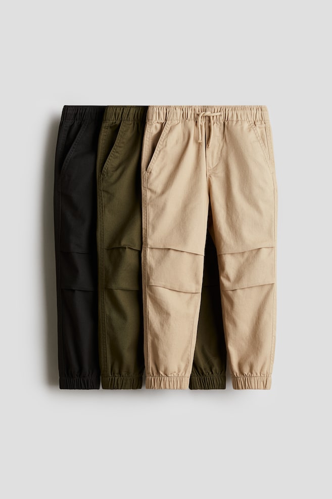 3-pack Cotton Joggers - Khaki green/beige - 1
