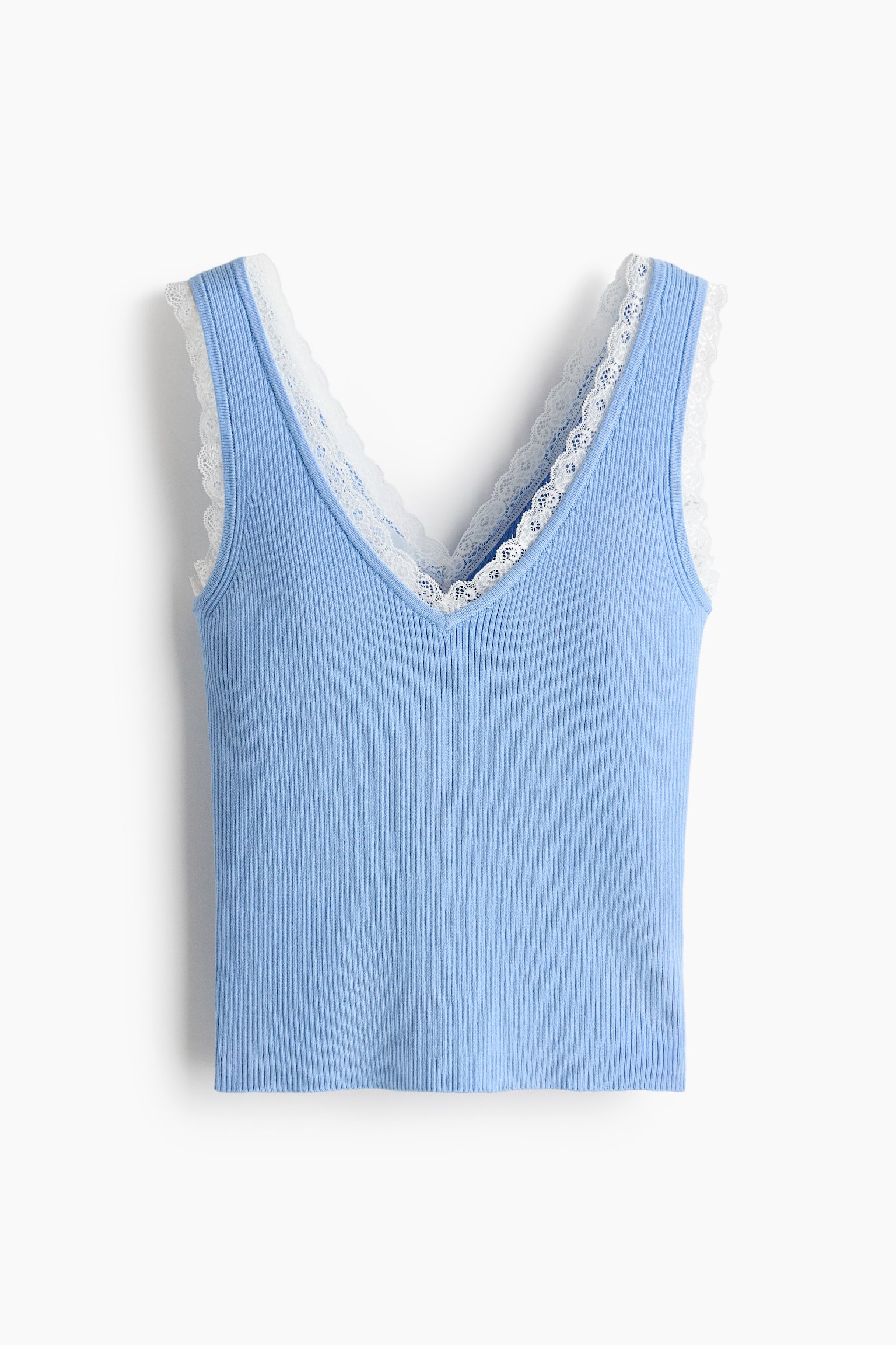 Tanktop met kanten biesjes - Lichtblauw/Roomwit/Dusty lichtpaars
