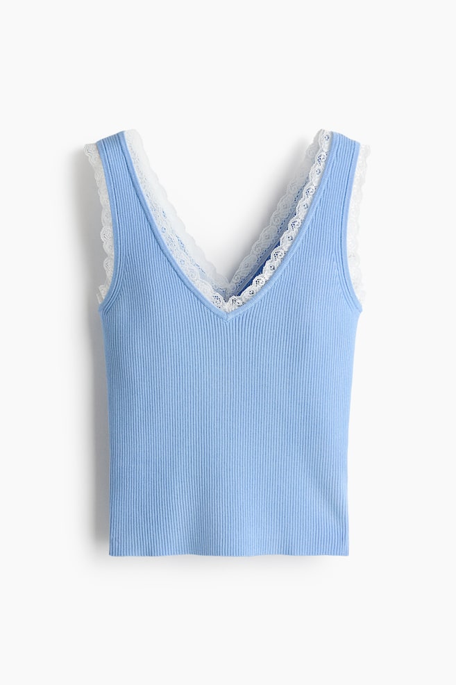 Tanktop met kanten biesjes - Lichtblauw/Dusty lichtpaars/Roomwit - 1