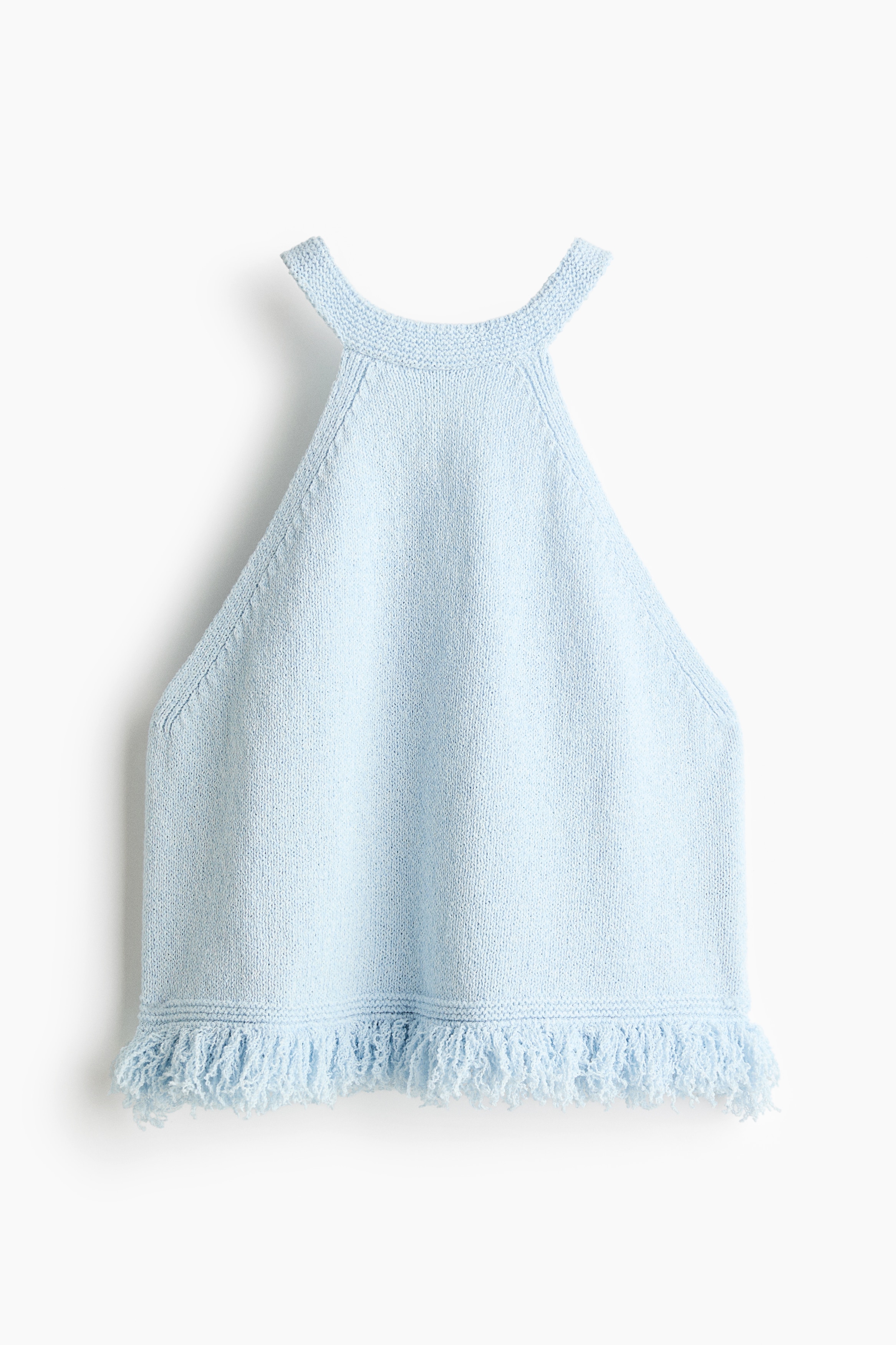 Top de punto con flecos - Azul claro/Negro/Crema