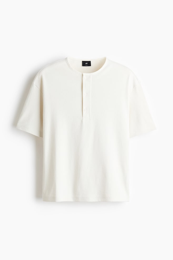 Relaxed Fit Henley Top - Ivory/Black - 1