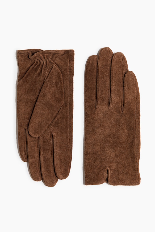 Suede Gloves - Brown/Dark khaki green - 1