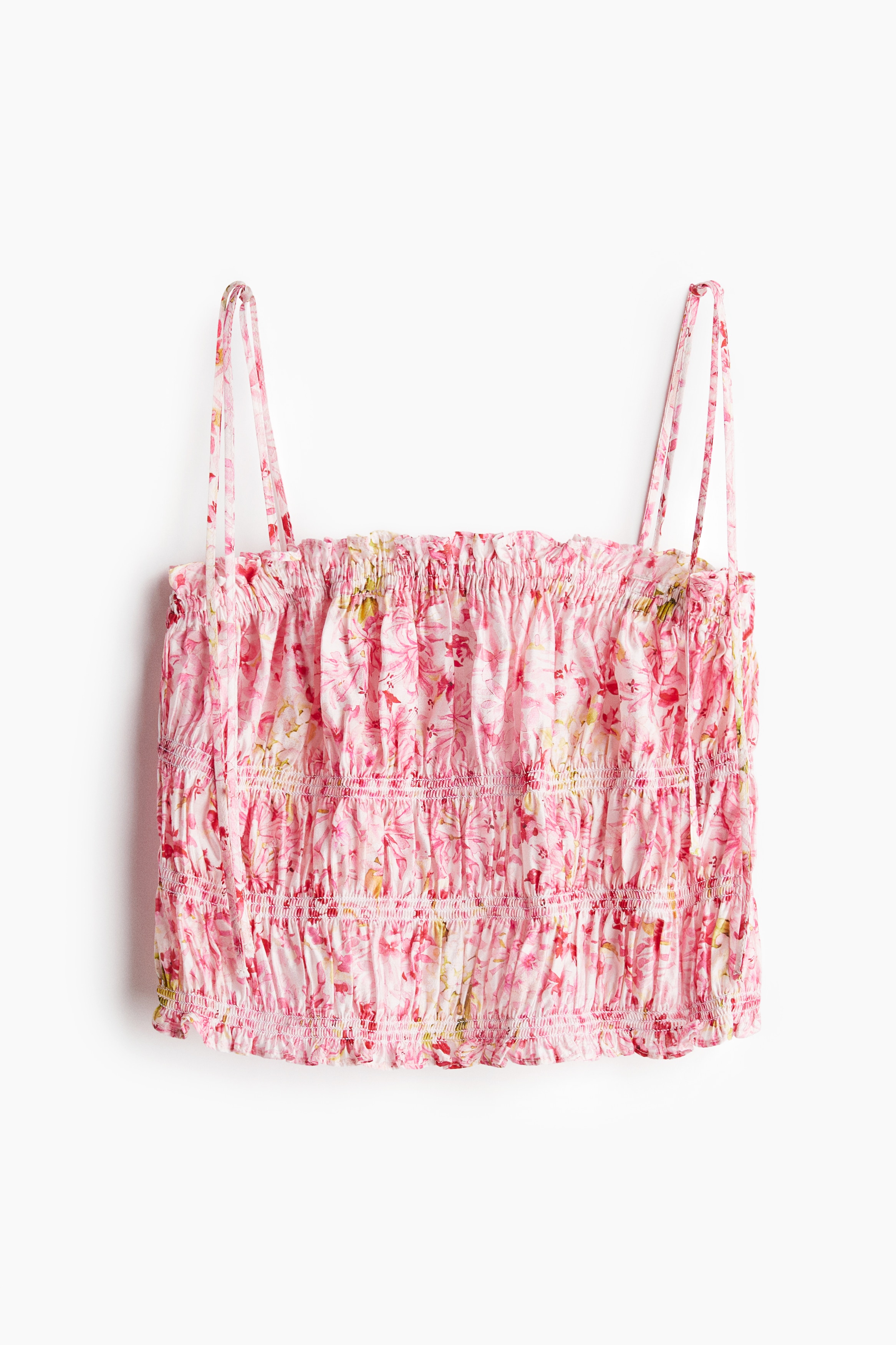 Top corto con laccetti - Rosa chiaro/fiori/Nero/fiori