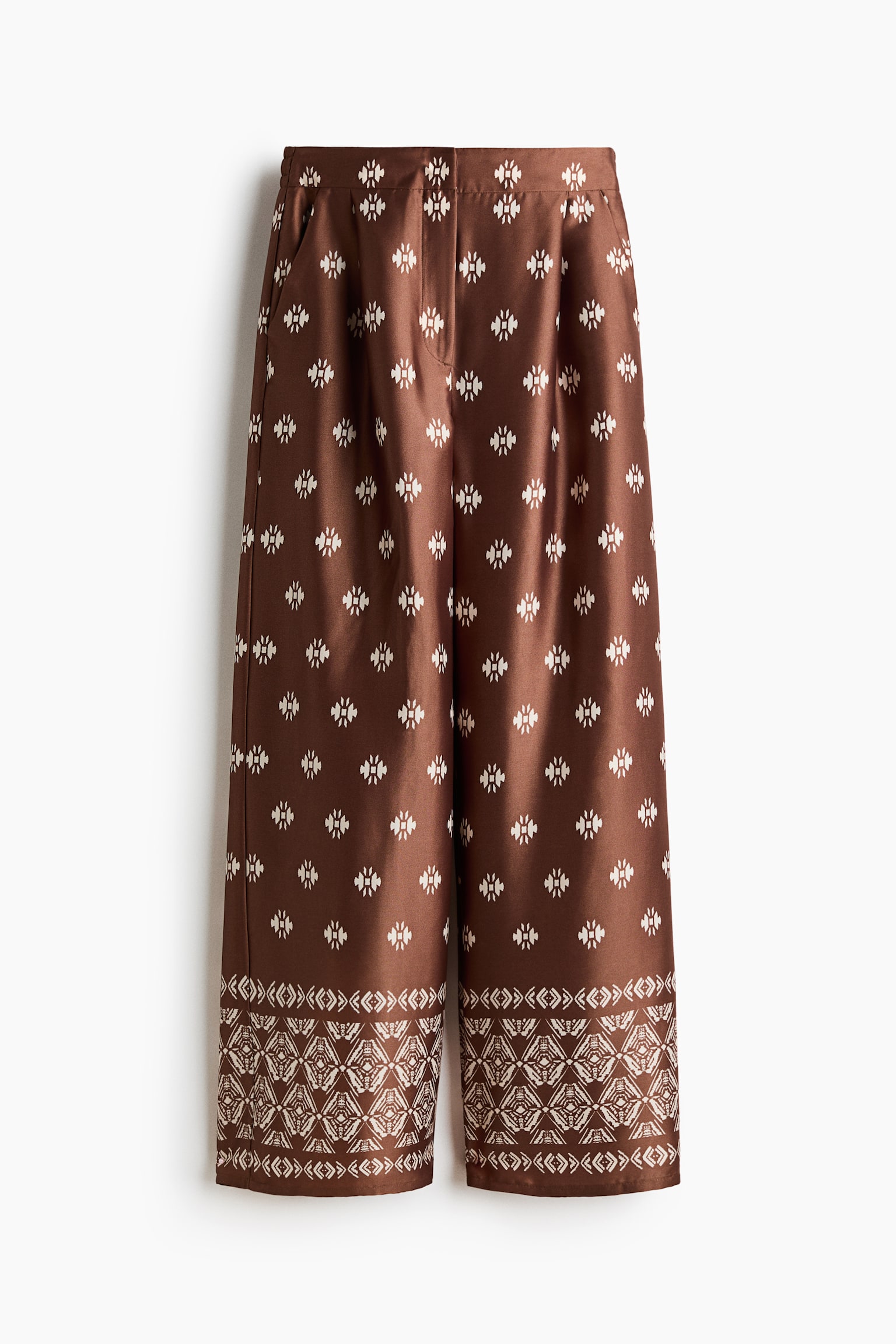 Straight-Leg Satin Pants - Brown/patterned - 1