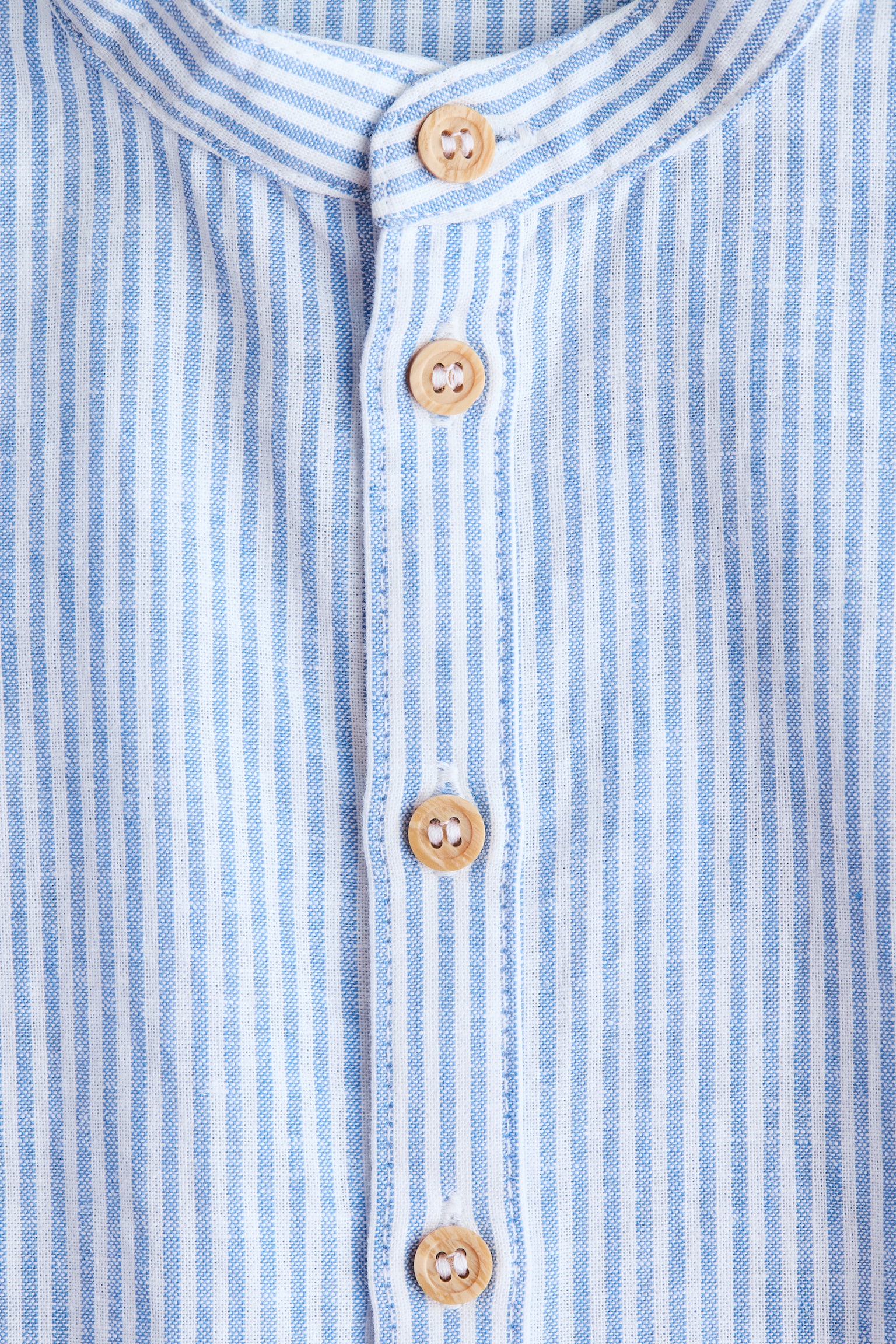 Linen-blend grandad shirt - Light blue/White striped/White/Cream - 2