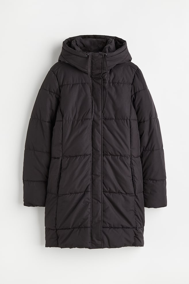 Hooded puffer coat - Black/Black - 2