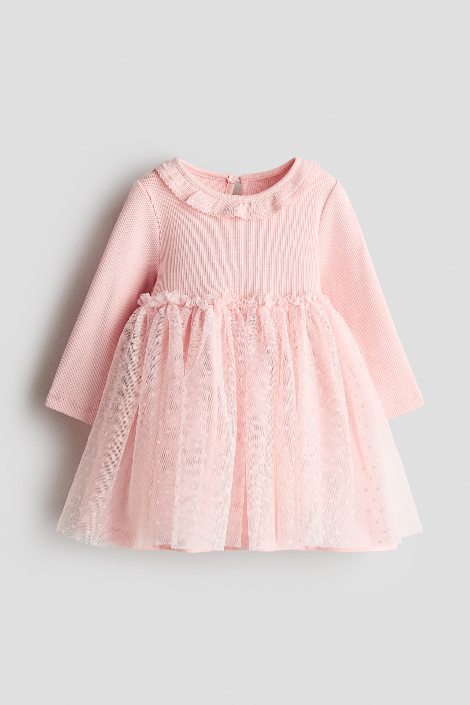 Tulle-skirt cotton dress - Light pink - 1