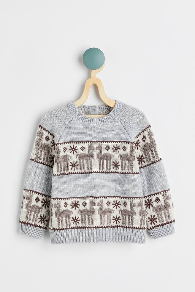 Jacquard-knit wool jumper - Light grey/Llamas/Blue/Landscape