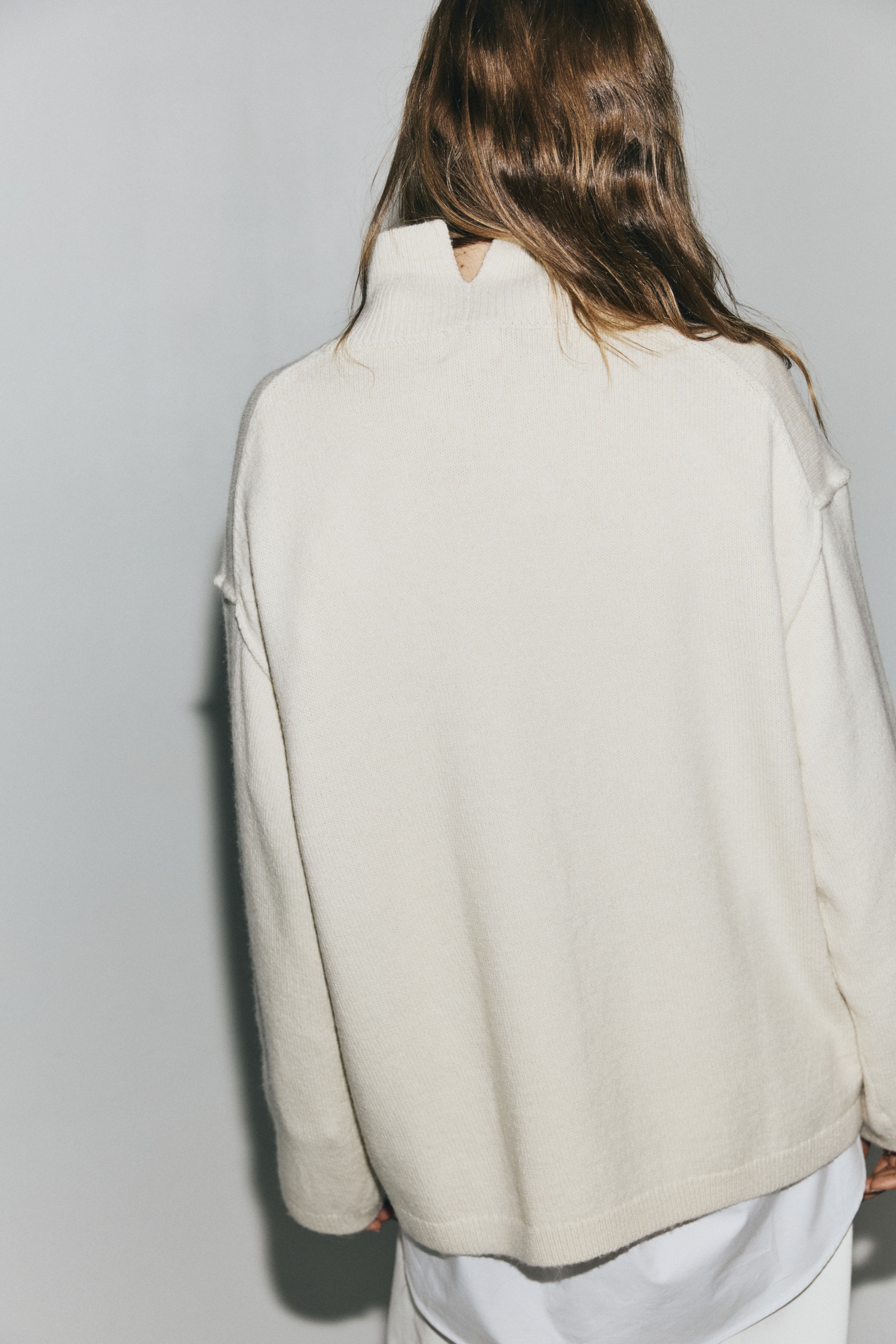 Seam-Detail Mock Turtleneck Sweater