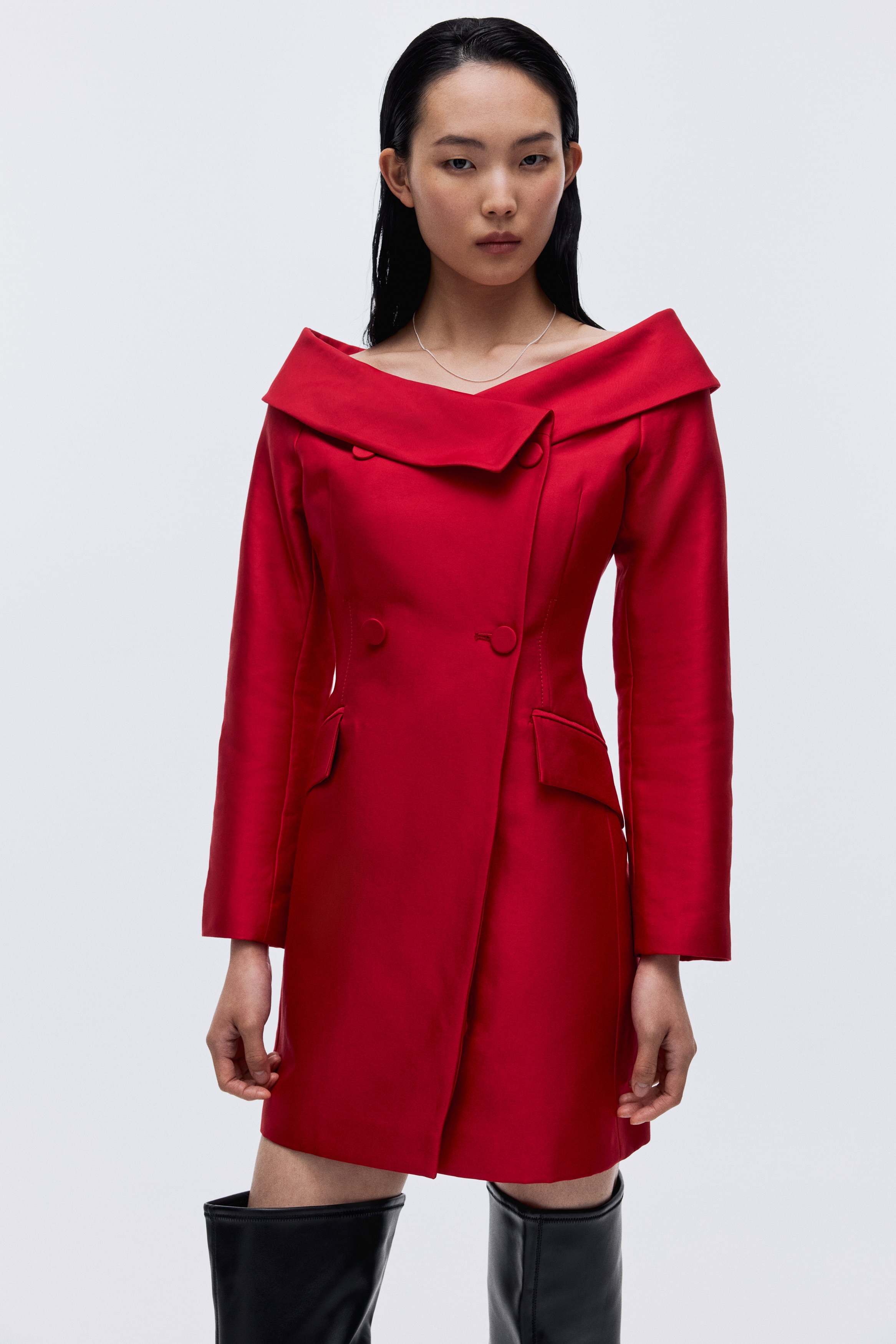 Double-Breasted Jacket Dress - Bright red/Black