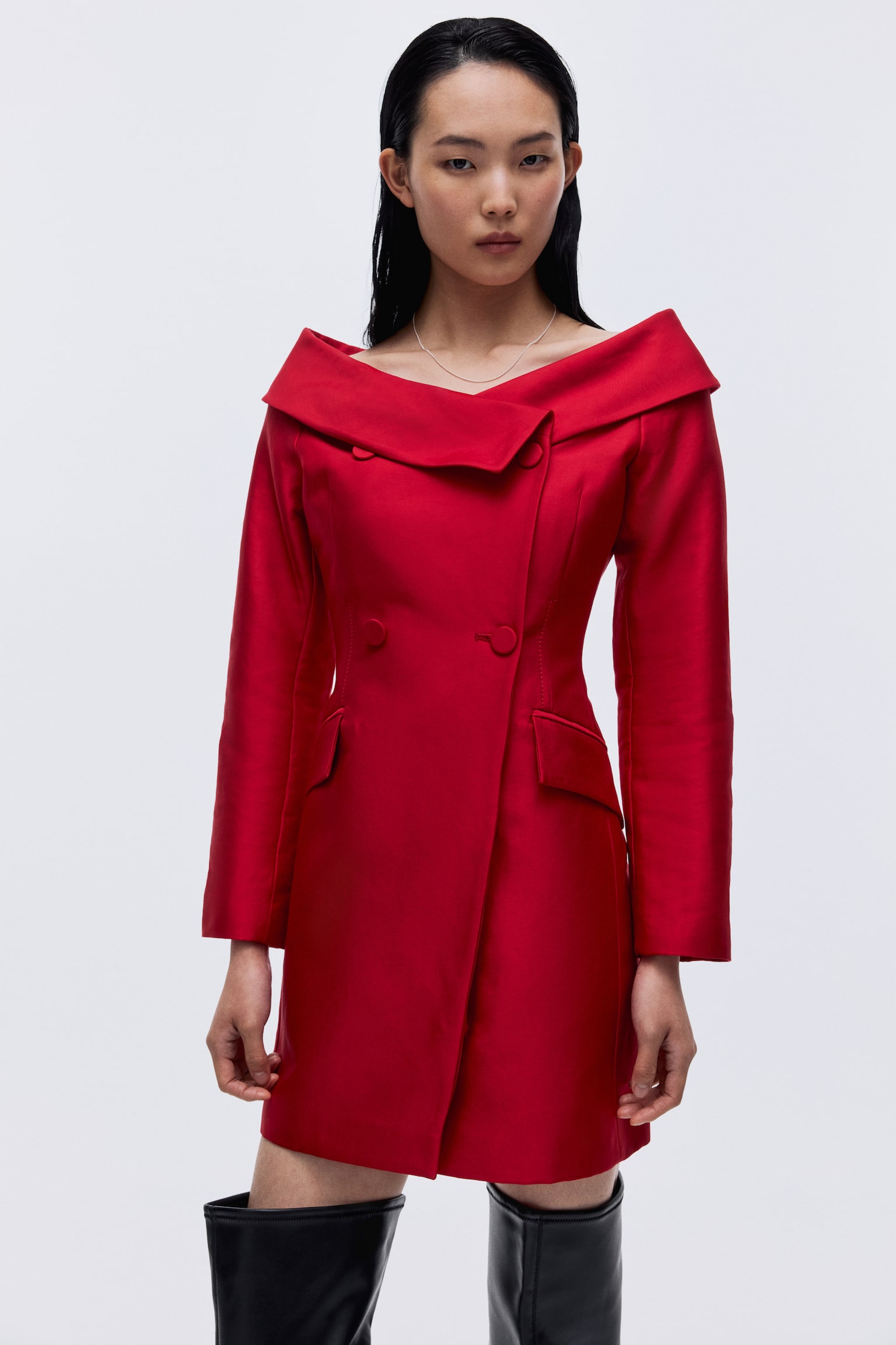 Double-breasted blazer dress - Bright red/Black - 2