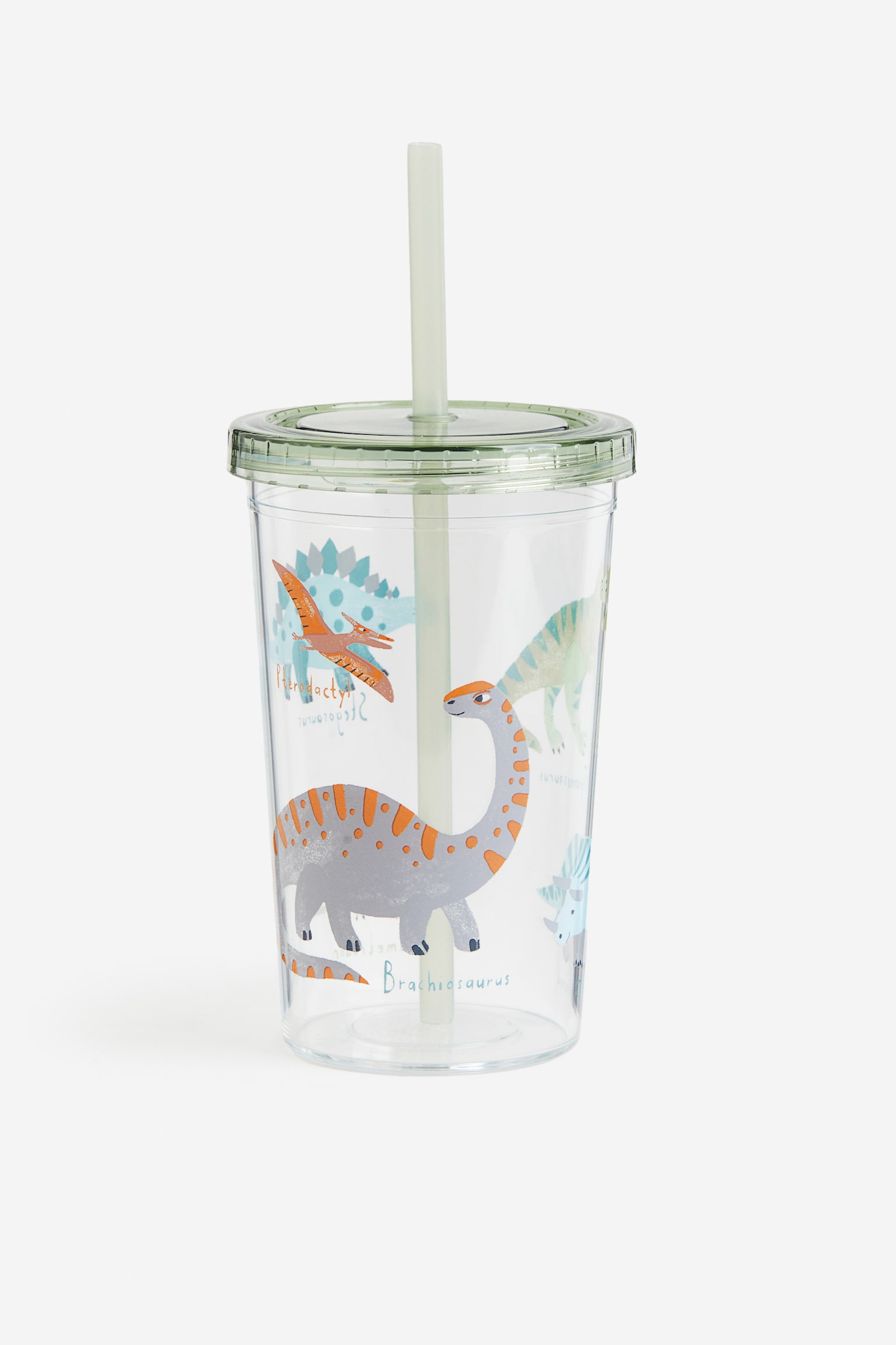 Patterned plastic mug with a straw - Light green/Dinosaurs/Light turquoise/Vechicles/Bright blue/Sharks/Pink/Ice Cream - 1