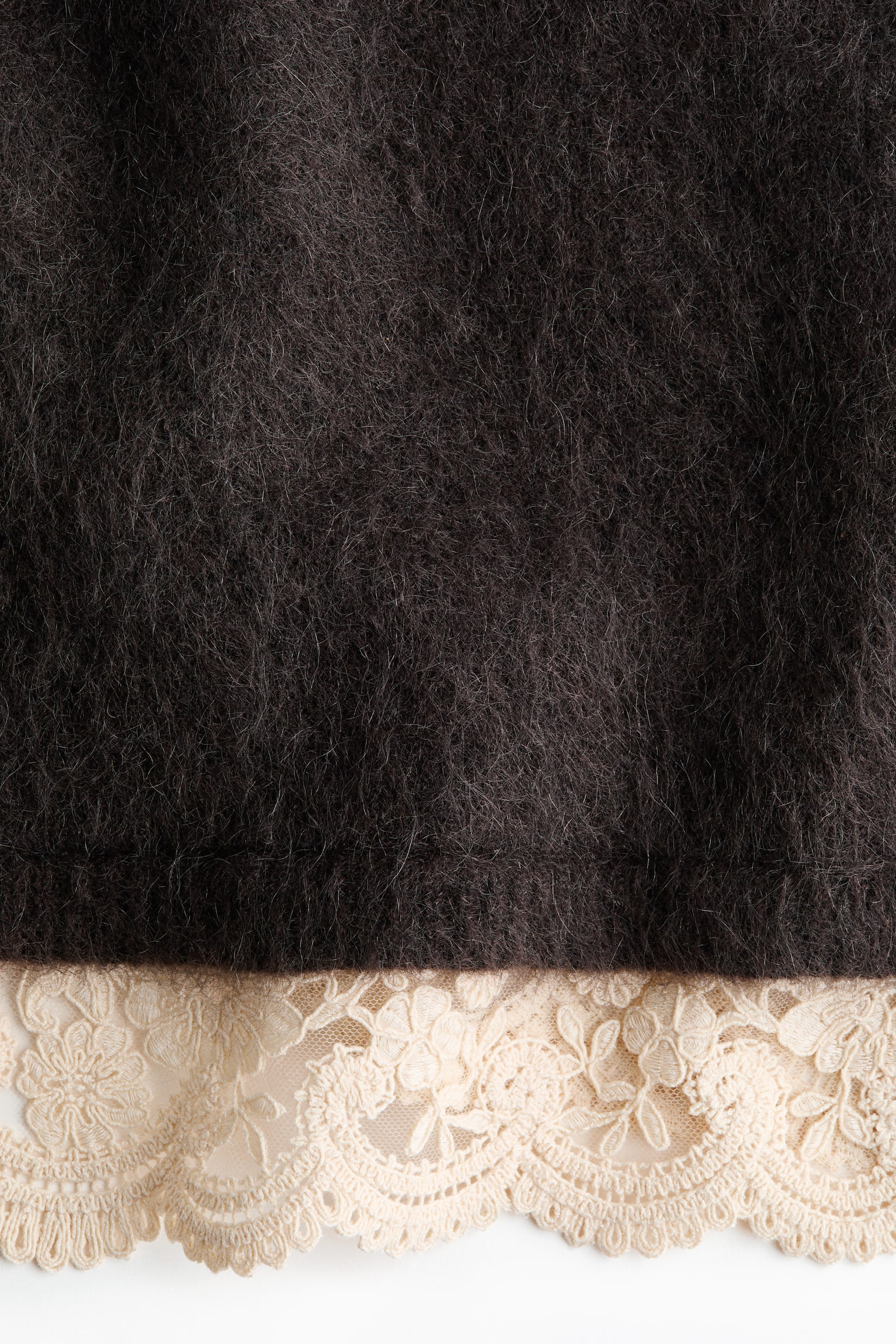 Lace-trimmed mohair-blend jumper - Dark brown/Grey marl - 4