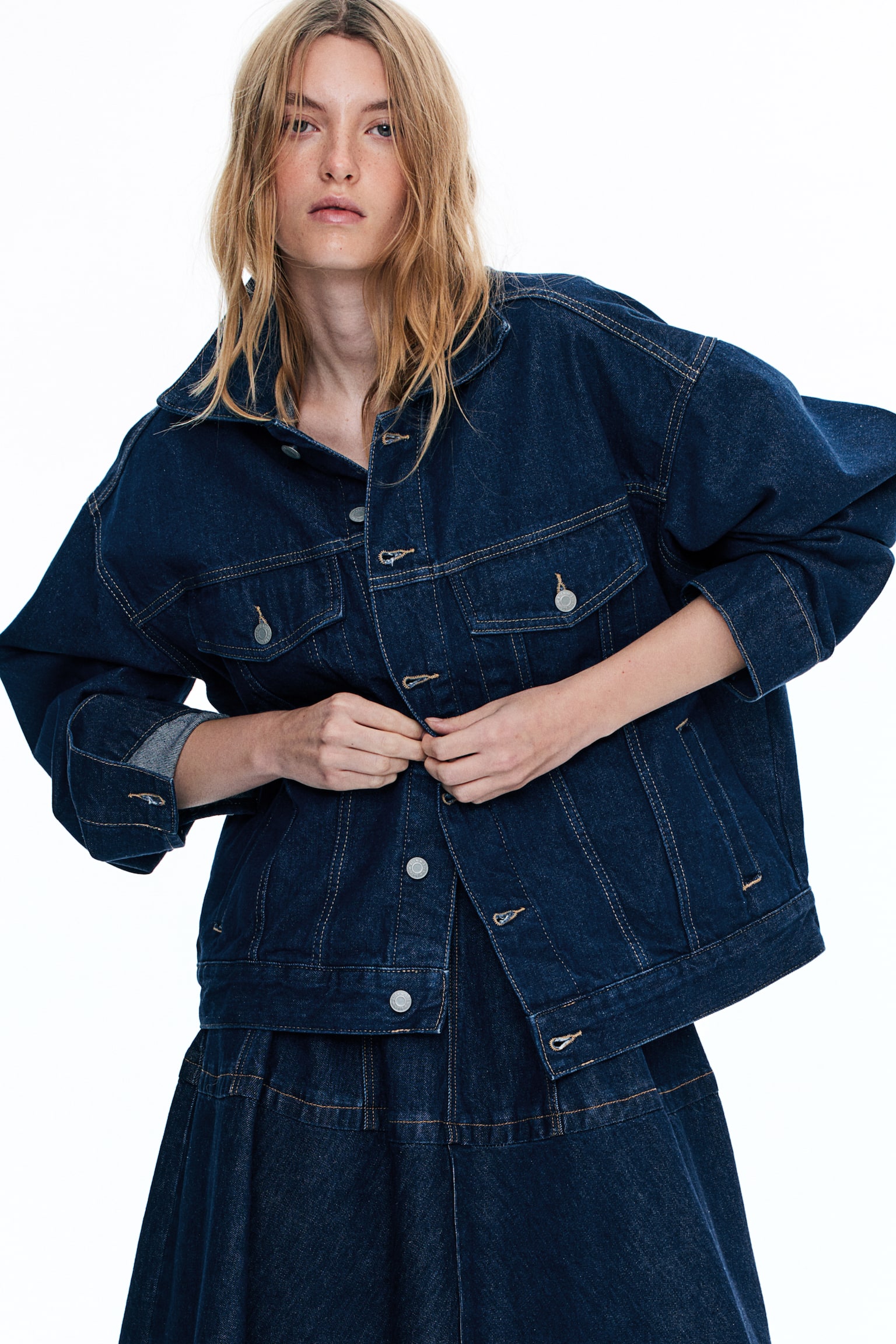 Oversized denim jacket - Dark denim blue/Black/Denim blue - 4