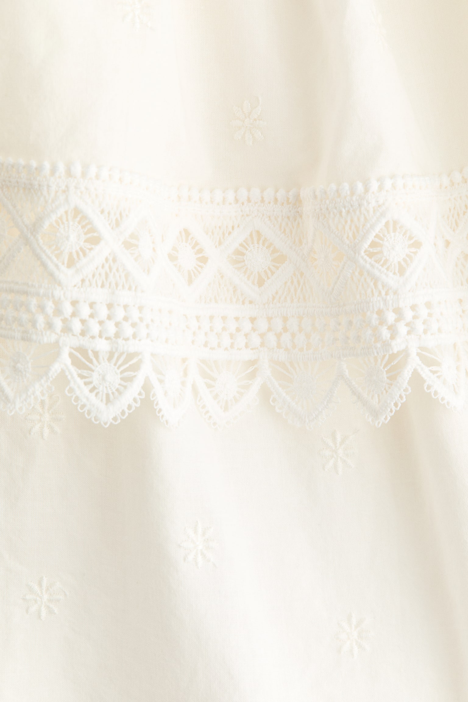 Lace-trimmed cotton dress-Ivory - 4